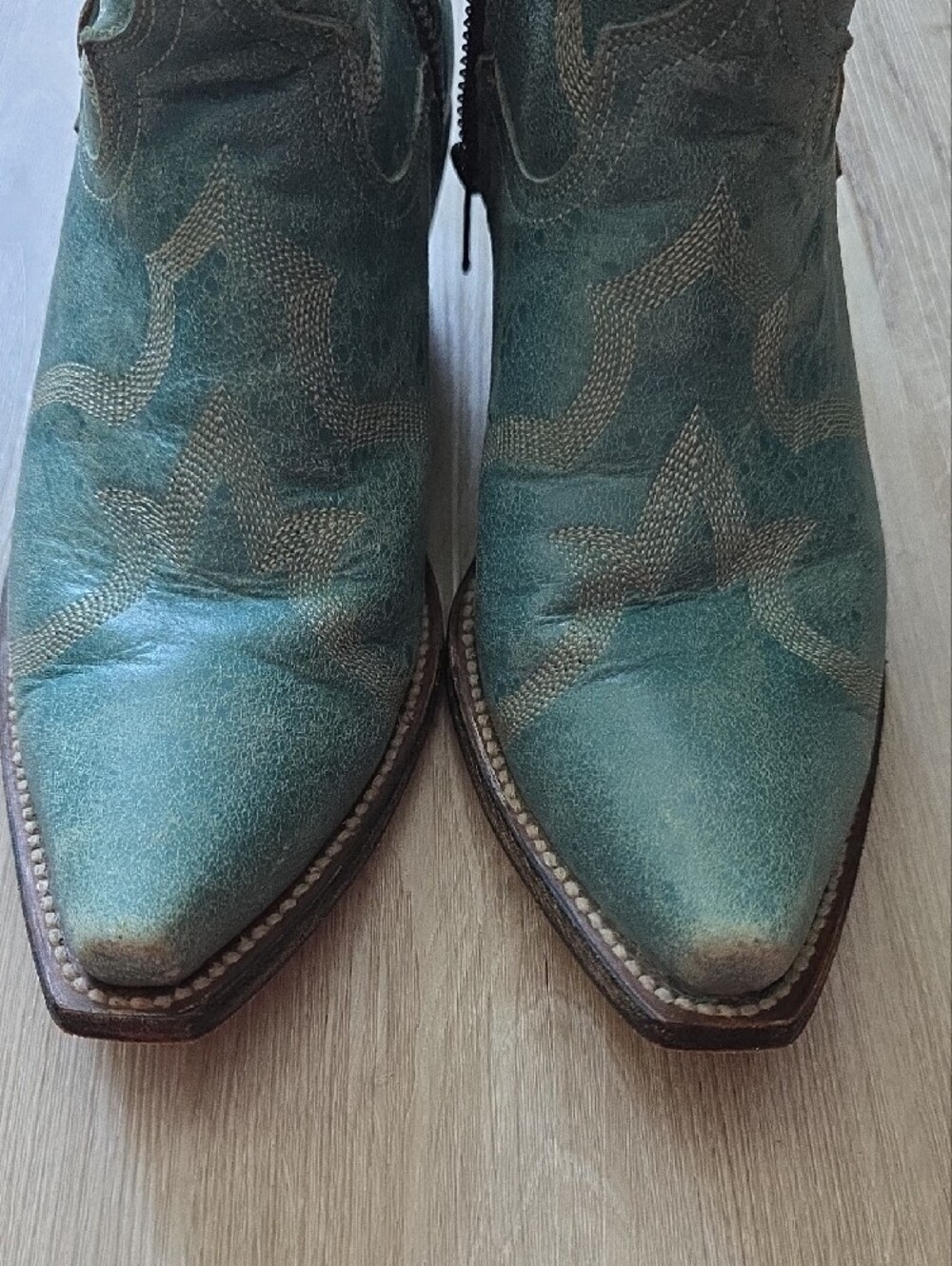 Caborca Distressed Turquoise Leather Western Ankle Booties - Picture 4 of 15